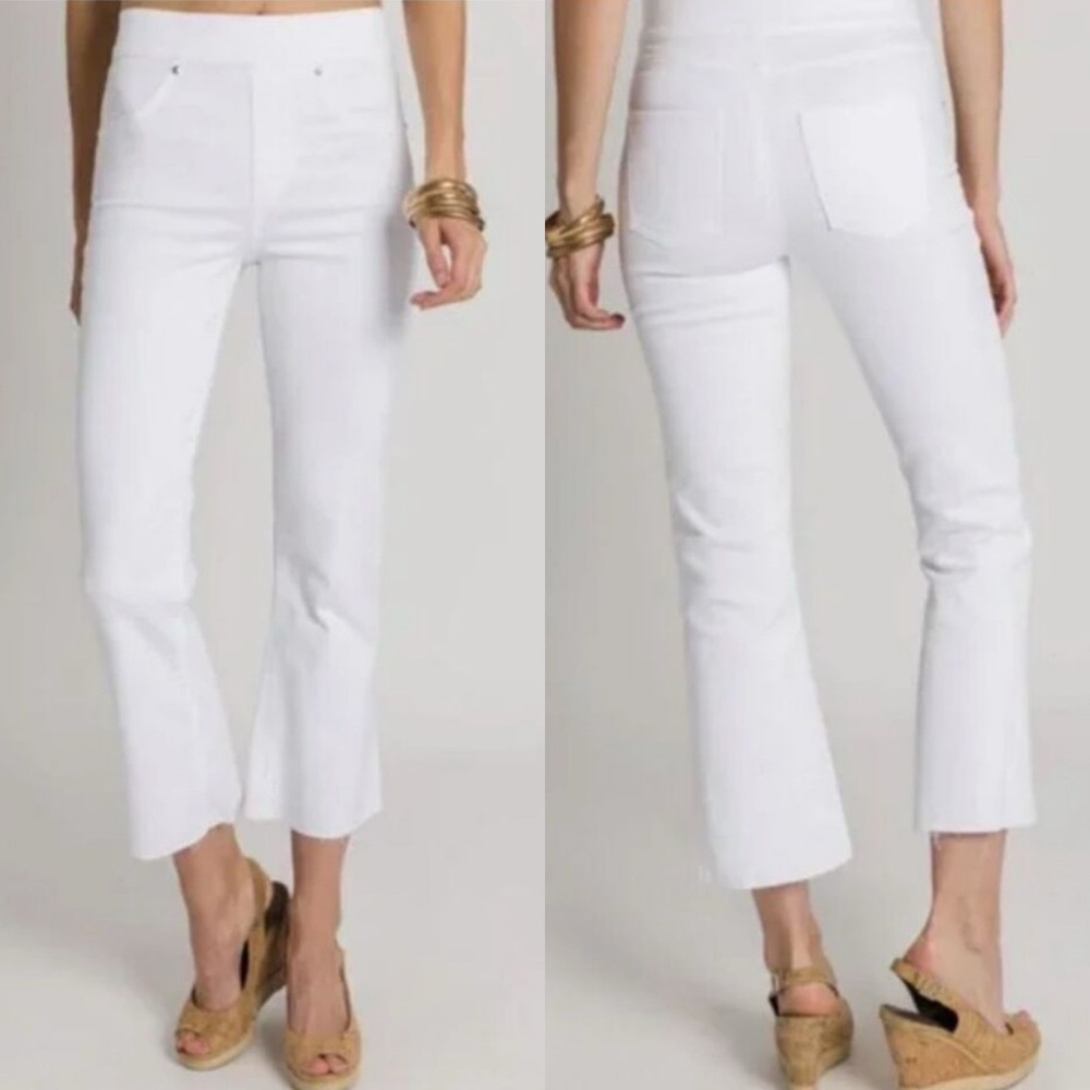 Spanx White Cropped Flare Pull On Jeans Raw Hem Shapewear Size XL